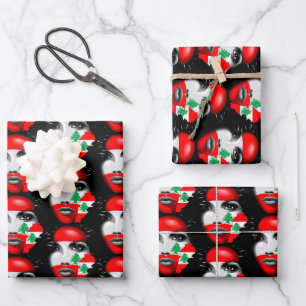 Lebanon Flag and Map on girl's face Wrapping Paper Sheets