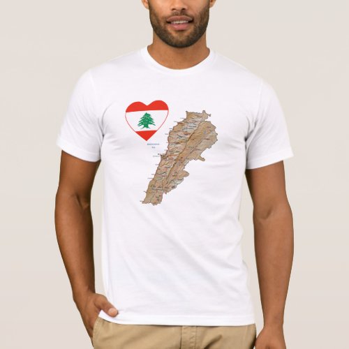 Lebanon Flag Heart and Map T_Shirt