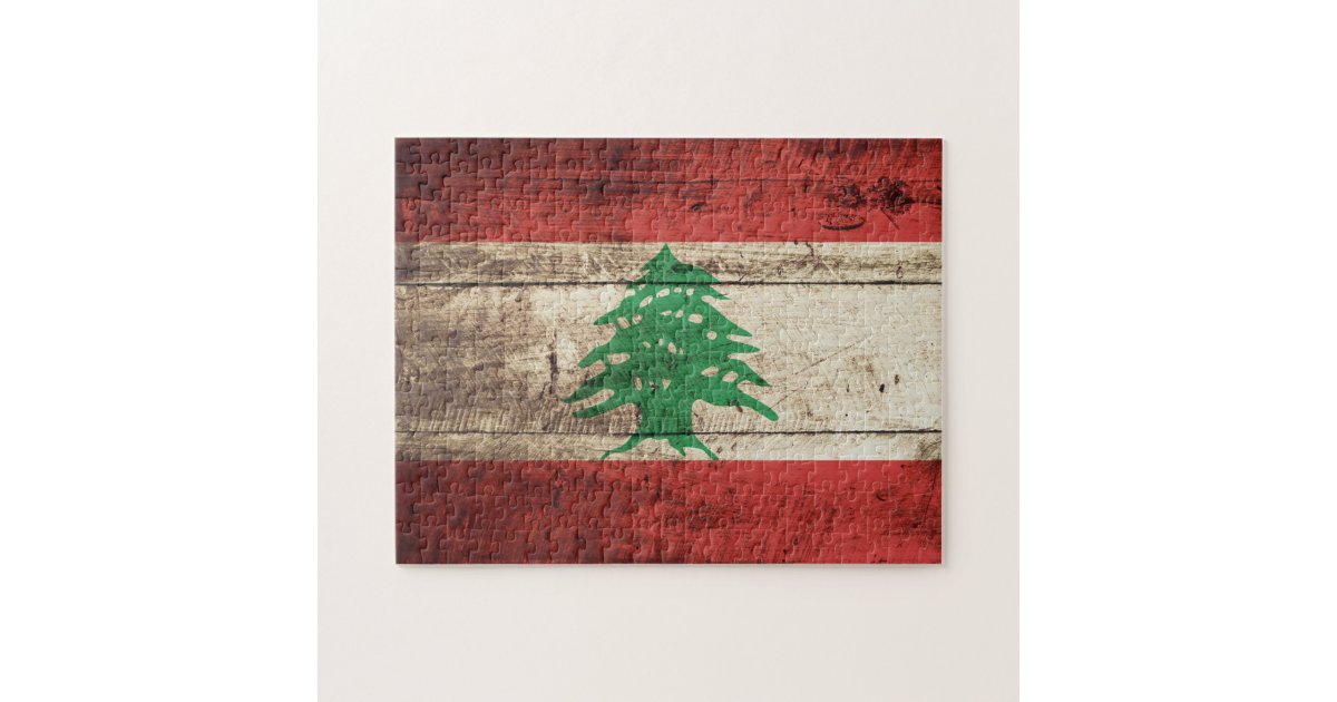 Lebanon Flag on Old Wood Grain Jigsaw Puzzle Zazzle