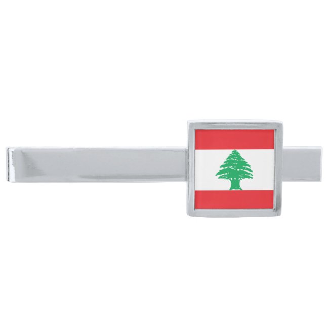 Lebanon Flag Silver Finish Tie Bar (Front)