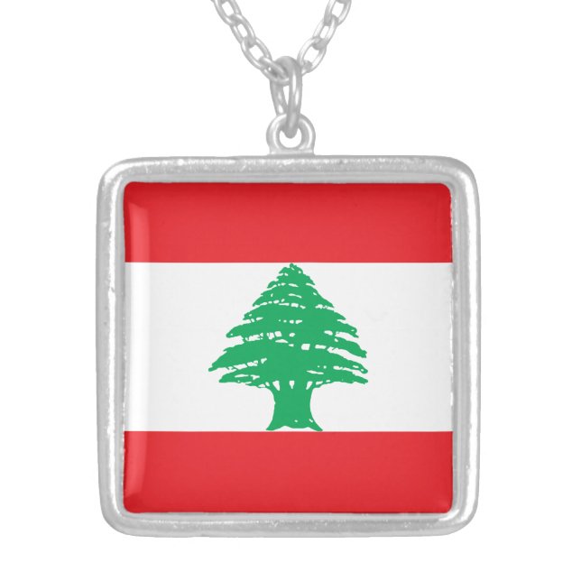 Lebanon Flag Silver Plated Necklace (Front)