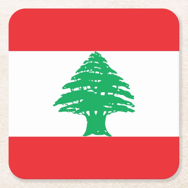Lebanon Flag Square Paper Coaster (Front)