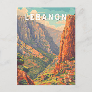 Lebanon Illustration Travel Art Vintage Postcard