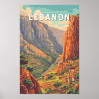 Lebanon Illustration Travel Art Vintage