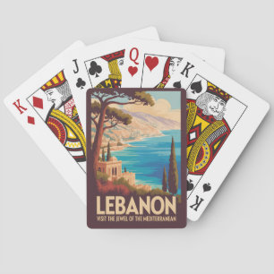 Lebanon Landscape Illustration Travel Art Vintage Poker Cards
