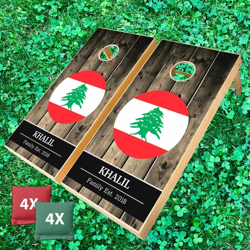 Lebanon  Lebanese Flag Rustic Wood  Family fun Cornhole Set