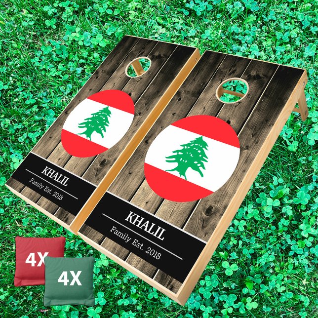 Lebanon & Lebanese Flag Rustic Wood / Family fun Cornhole Set (Creator Uploaded)