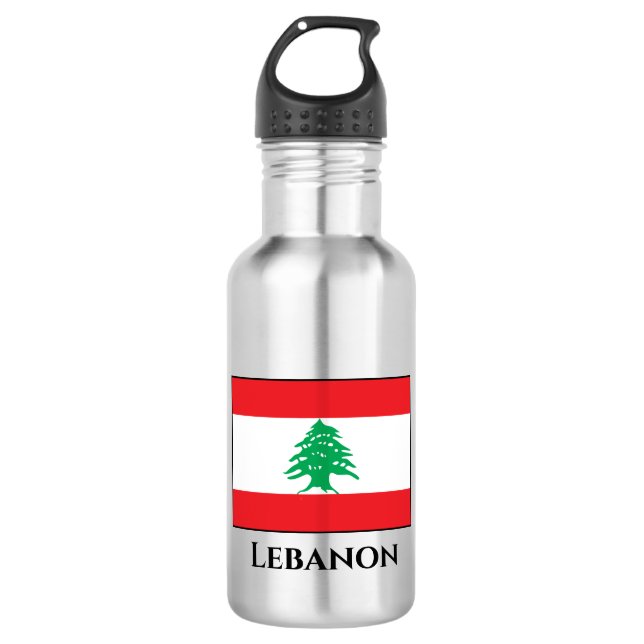 Lebanon (Lebanese) Flag Stainless Steel Water Bottle (Front)