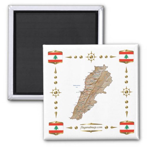Lebanon Map  Flags Magnet