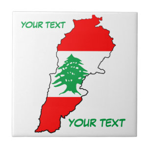 Lebanon Map with Flag Ceramic Tile