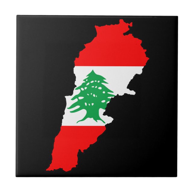 Lebanon Map with Flag Ceramic Tile (Front)