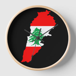 Lebanon Map with Flag Clock