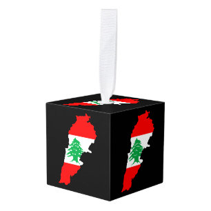 Lebanon Map with Flag Cube Ornament