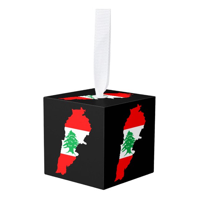 Lebanon Map with Flag Cube Ornament (Front Angled)