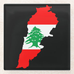 Lebanon Map with Flag Glass Coaster
