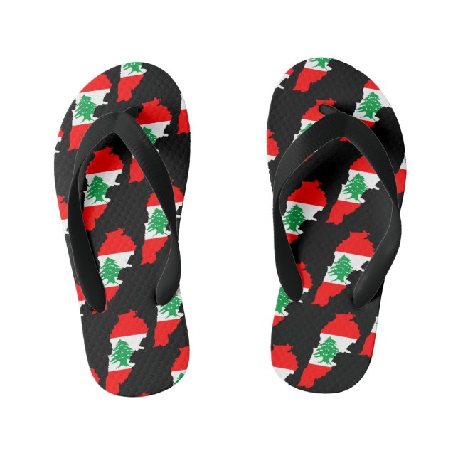 Lebanon Map with Flag Kid's Flip Flops (Footbed)