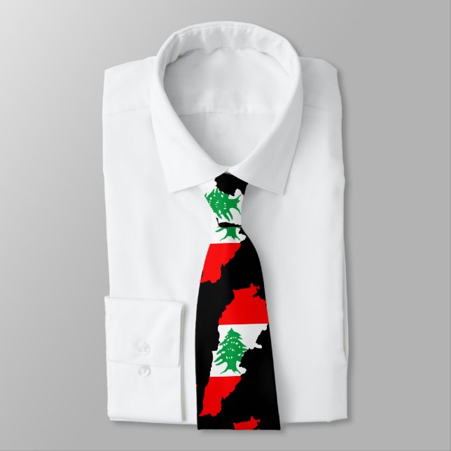 Lebanon Map with Flag Neck Tie (Tied)