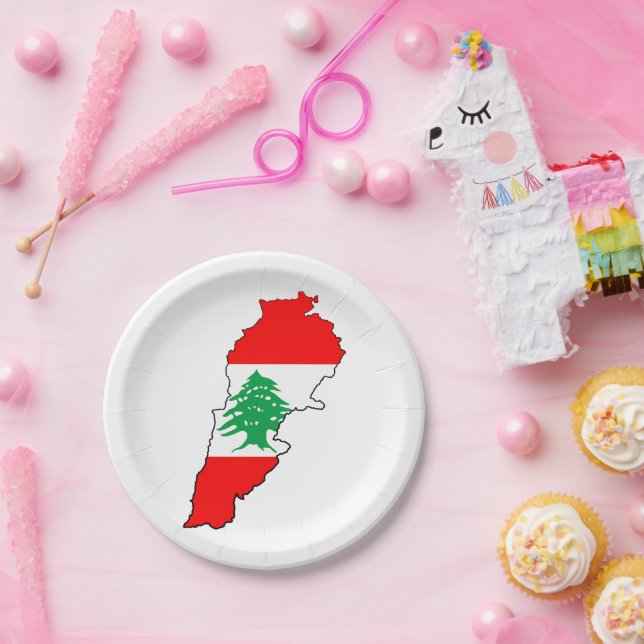 Lebanon Map with Flag Paper Plates (Party)