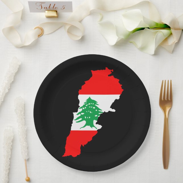 Lebanon Map with Flag Paper Plates (Wedding)