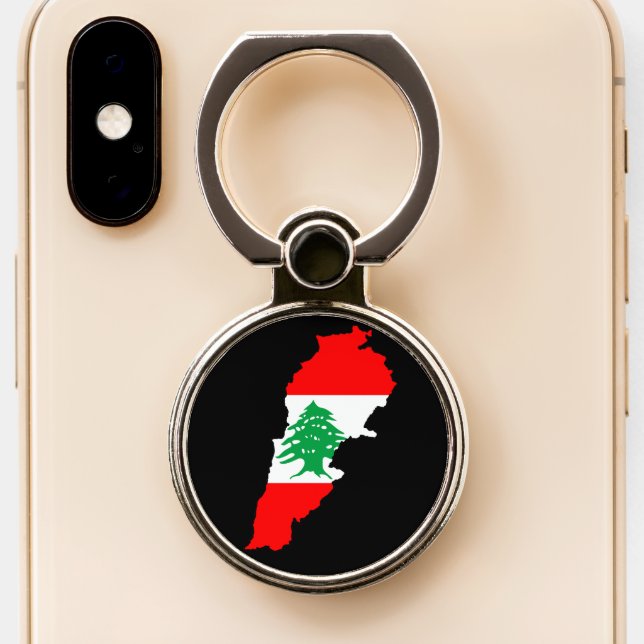 Lebanon Map with Flag Phone Ring Stand (Close Up)