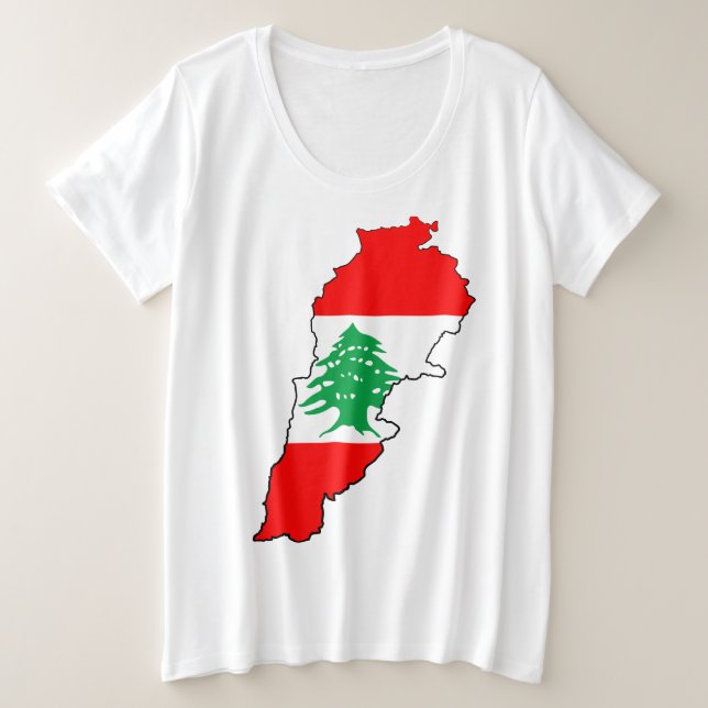 Lebanon Map with Flag Plus Size T-Shirt (Design Front)
