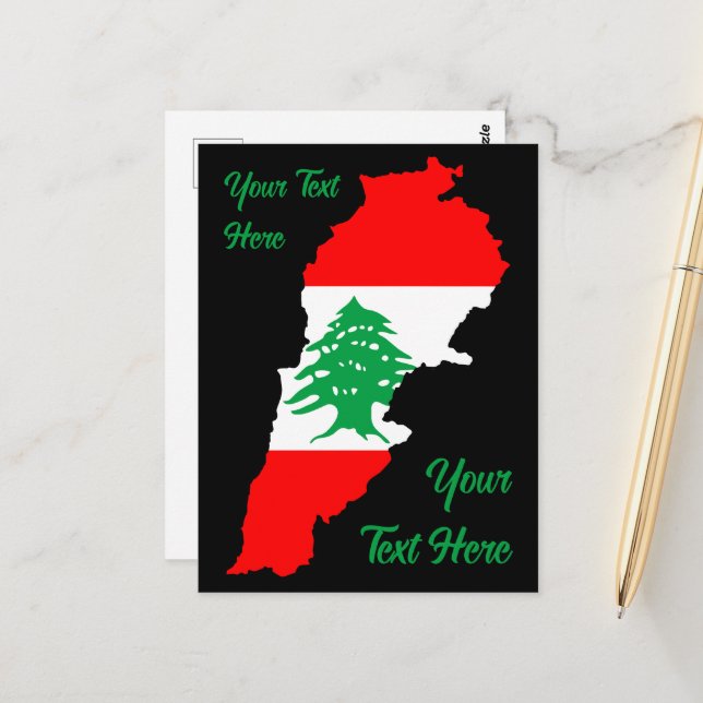 Lebanon Map with Flag Postcard (Front/Back In Situ)