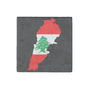Lebanon Map with Flag Stone Magnet