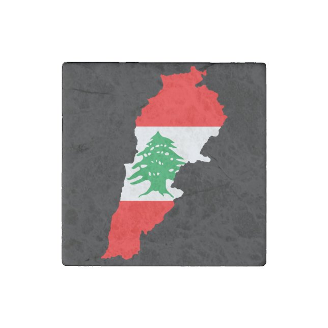 Lebanon Map with Flag Stone Magnet (Front)