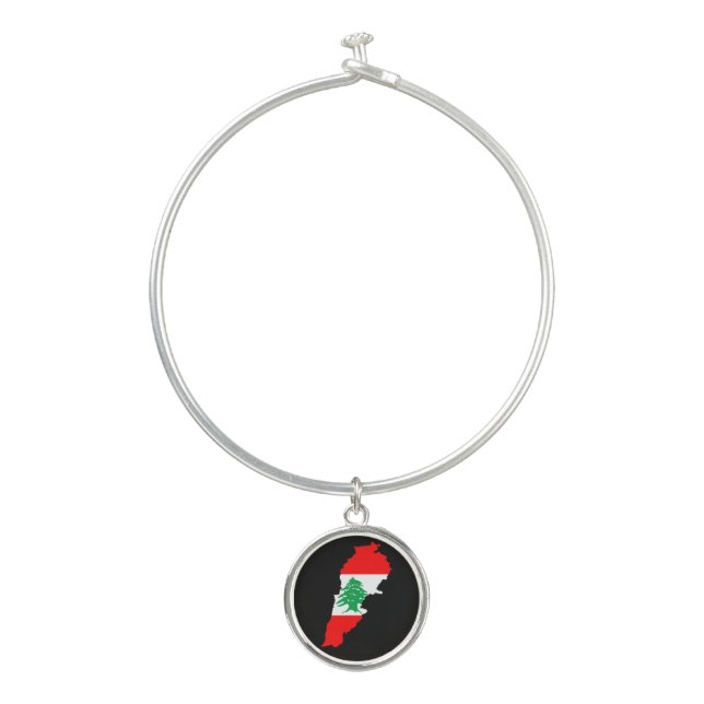 Lebanon Map with Flag Stone Magnet Bangle Bracelet (Front)