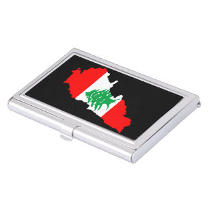 Lebanon Map with Flag Stone Magnet Business Card Case