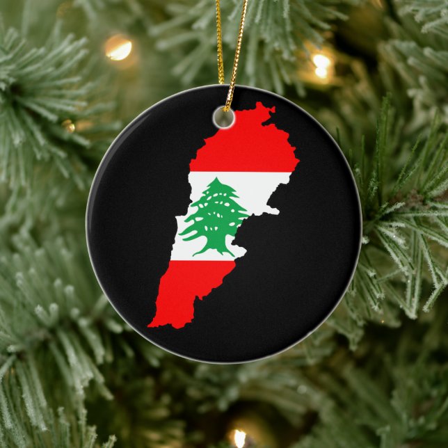 Lebanon Map with Flag Stone Magnet Ceramic Ornament (Tree)