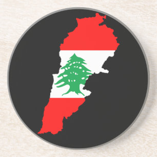 Lebanon Map with Flag Stone Magnet Coaster