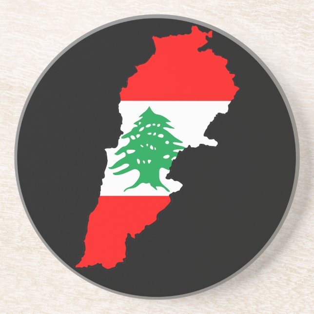 Lebanon Map with Flag Stone Magnet Coaster (Front)