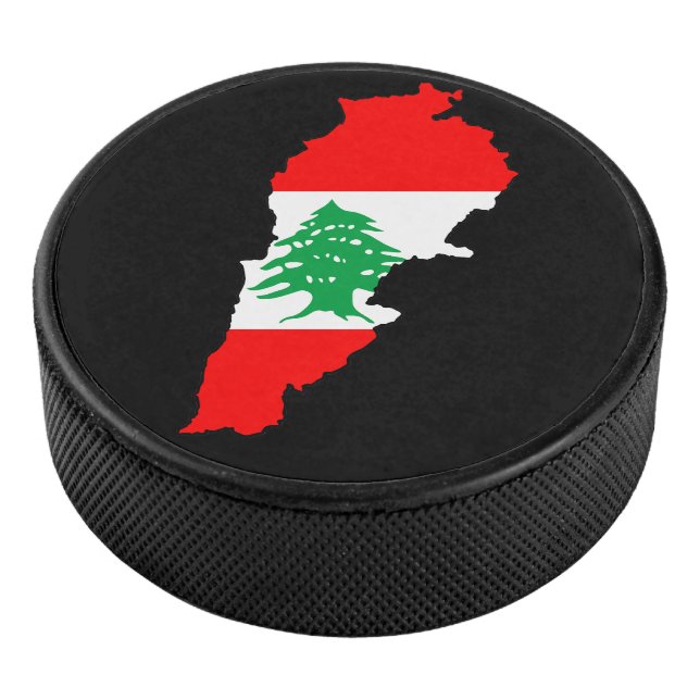 Lebanon Map with Flag Stone Magnet Hockey Puck (3/4)