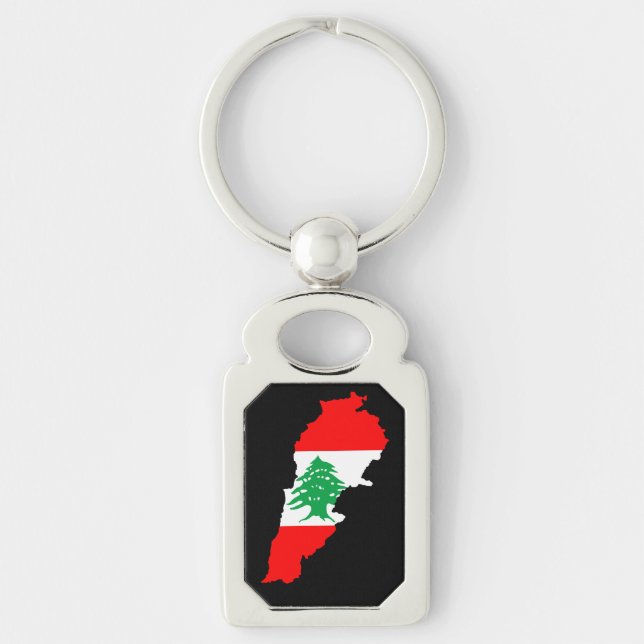 Lebanon Map with Flag Stone Magnet Keychain (Front)