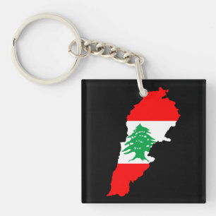 Lebanon Map with Flag Stone Magnet Keychain