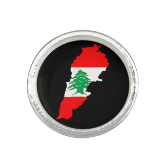 Lebanon Map with Flag Stone Magnet Ring