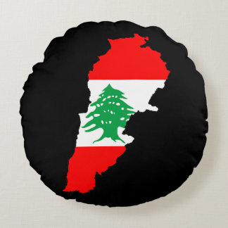 Lebanon Map with Flag Stone Magnet Round Pillow