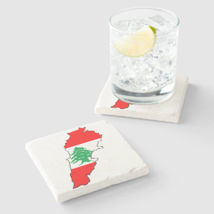 Lebanon Map with Flag Stone Magnet Stone Coaster
