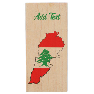 Lebanon Map with Flag Wood Flash Drive