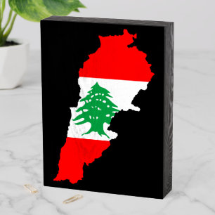 Lebanon Map with Flag Wooden Box Sign
