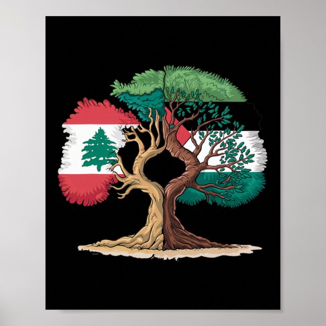 Lebanon Palestine Flag Lebanese Palestinian United Poster (Front)