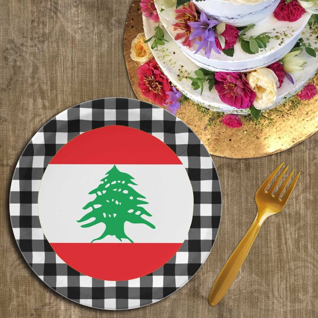 Lebanon Plate, buffalo plaid & Lebanese Flag Paper Plates (Creator Uploaded)