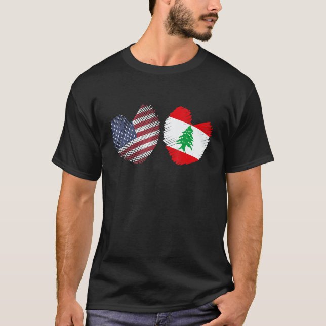 Lebanon USA Heart American Flag Lebanese Flag Love T-Shirt (Front)