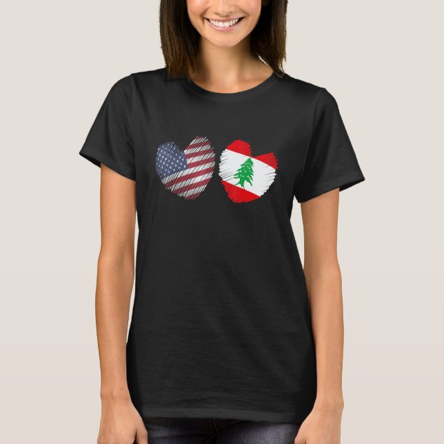 Lebanon USA Heart American Flag Lebanese Flag Love T-Shirt (Front)
