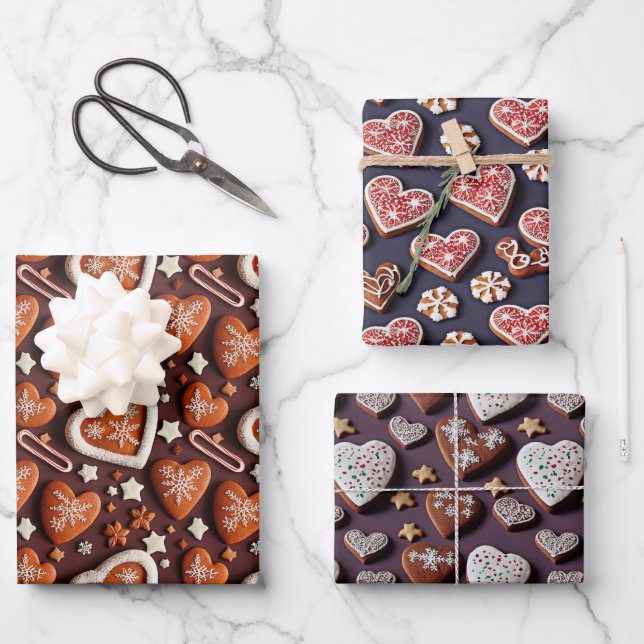 Lebkuchen, German Hearts Christmas Gingerbread Wrapping Paper Sheets (Front)