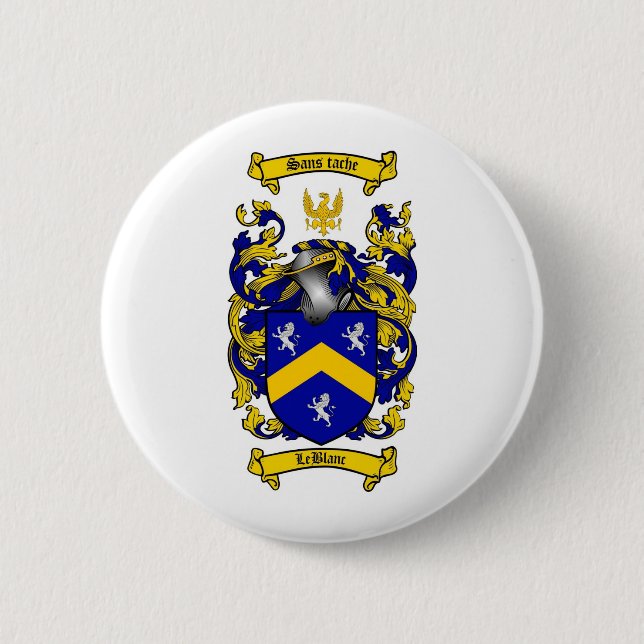 LEBLANC FAMILY CREST -  LEBLANC COAT OF ARMS PINBACK BUTTON (Front)