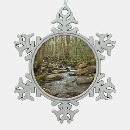 LeConte Creek at Great Smoky Mountains Snowflake Pewter Christmas Ornament