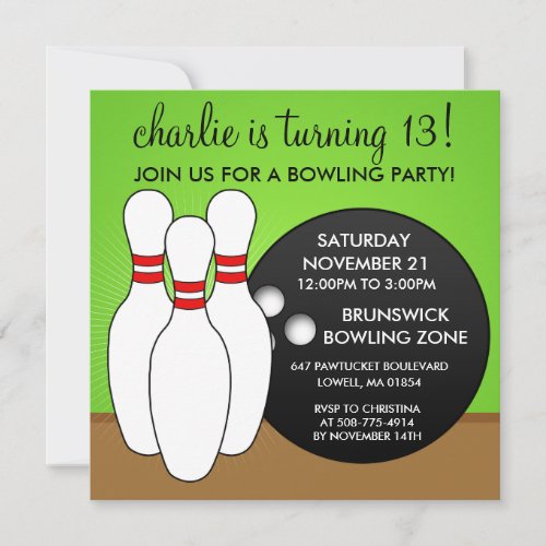 Lectric Lime Lets Have a Ball Bowling Birthday P Invitation