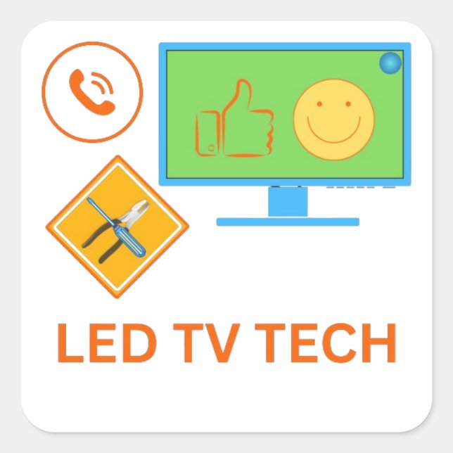 LED TV Tech Fitting Service Square Sticker (Front)